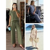 image:imageWomens 2 Piece Lounge Set Fashion Travel Outfits Summer Beach Vacation Tracksuit Comfy Wide Leg Airport LoungewearCgreen