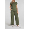 image:imageWomens 2 Piece Lounge Set Fashion Travel Outfits Summer Beach Vacation Tracksuit Comfy Wide Leg Airport LoungewearCgreen