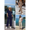 image:imageWomens 2 Piece Lounge Set Fashion Travel Outfits Summer Beach Vacation Tracksuit Comfy Wide Leg Airport LoungewearNavy