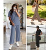 image:imageWomens 2 Piece Lounge Set Fashion Travel Outfits Summer Beach Vacation Tracksuit Comfy Wide Leg Airport LoungewearNavy