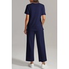 image:imageWomens 2 Piece Lounge Set Fashion Travel Outfits Summer Beach Vacation Tracksuit Comfy Wide Leg Airport LoungewearNavy