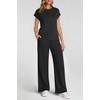 image:imageWomens 2 Piece Lounge Set Fashion Travel Outfits Summer Beach Vacation Tracksuit Comfy Wide Leg Airport LoungewearZblack