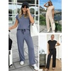 image:imageWomens 2 Piece Lounge Set Fashion Travel Outfits Summer Beach Vacation Tracksuit Comfy Wide Leg Airport LoungewearZblue