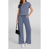image:imageWomens 2 Piece Lounge Set Fashion Travel Outfits Summer Beach Vacation Tracksuit Comfy Wide Leg Airport LoungewearZblue