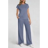 image:imageWomens 2 Piece Lounge Set Fashion Travel Outfits Summer Beach Vacation Tracksuit Comfy Wide Leg Airport LoungewearZblue