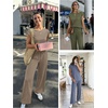 image:imageWomens 2 Piece Lounge Set Fashion Travel Outfits Summer Beach Vacation Tracksuit Comfy Wide Leg Airport LoungewearZblue