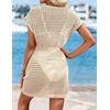 image:imageWomens Swimsuit Cover Up 2026 Short Sleeve V Neck Crochet Bathing Suit Beach Dress Summer Bikini Cover upsApricot