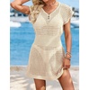 image:imageWomens Swimsuit Cover Up 2026 Short Sleeve V Neck Crochet Bathing Suit Beach Dress Summer Bikini Cover upsApricot