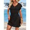 image:imageWomens Swimsuit Cover Up 2026 Short Sleeve V Neck Crochet Bathing Suit Beach Dress Summer Bikini Cover upsBlack