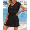 image:imageWomens Swimsuit Cover Up 2026 Short Sleeve V Neck Crochet Bathing Suit Beach Dress Summer Bikini Cover upsBlack