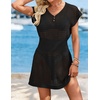 image:imageWomens Swimsuit Cover Up 2026 Short Sleeve V Neck Crochet Bathing Suit Beach Dress Summer Bikini Cover upsBlack