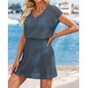 image:imageWomens Swimsuit Cover Up 2026 Short Sleeve V Neck Crochet Bathing Suit Beach Dress Summer Bikini Cover upsDeep Teal