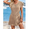 image:imageWomens Swimsuit Cover Up 2026 Short Sleeve V Neck Crochet Bathing Suit Beach Dress Summer Bikini Cover upsSand