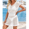 image:imageWomens Swimsuit Cover Up 2026 Short Sleeve V Neck Crochet Bathing Suit Beach Dress Summer Bikini Cover upsWhite