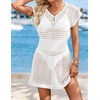 image:imageWomens Swimsuit Cover Up 2026 Short Sleeve V Neck Crochet Bathing Suit Beach Dress Summer Bikini Cover upsWhite