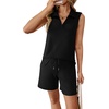 image:imageWomens Two Piece Short Sets Summer V Neck Travel Outfits Sweatsuits Sleeveless Lounge Sets TracksuitBlack