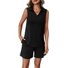 image:imageWomens Two Piece Short Sets Summer V Neck Travel Outfits Sweatsuits Sleeveless Lounge Sets TracksuitBlack