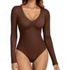 image:imageATHMILE Deep V Neck Long Sleeve Bodysuits for Women Sexy Going Out Tops Body SuitsCoffee