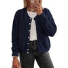 image:imageATHMILE Fall Long Sleeve Cardigans for Women Sweater Fashion Open Front Winter Button Down Crewneck Soft Knit Jacket 2025Navy Blue