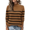 image:imageATHMILE Fall Mock Neck Striped Sweaters for Women 2026 Winter Turtleneck Long Sleeve Knit Sweater Fashion Pullover TopsKhaki