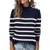 image:imageATHMILE Fall Mock Neck Striped Sweaters for Women 2026 Winter Turtleneck Long Sleeve Knit Sweater Fashion Pullover TopsNavy