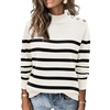 image:imageATHMILE Fall Mock Neck Striped Sweaters for Women 2026 Winter Turtleneck Long Sleeve Knit Sweater Fashion Pullover TopsWhite