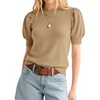 image:imageATHMILE Short Sleeve Sweater for Women 2026 Spring Summer Blouses Crewneck Knit Puff Sleeve Dressy Casual Trendy ShirtsAkhaki