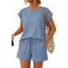 image:imageATHMILE Two Piece Womens Summer Lounge Short Sets Cap Sleeve  Drawstring ShortsBeach Sweatsuit with PocketAthleisure Matching SetsAthletic OutfitsBlue