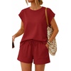 image:imageATHMILE Two Piece Womens Summer Lounge Short Sets Cap Sleeve  Drawstring ShortsBeach Sweatsuit with PocketAthleisure Matching SetsAthletic OutfitsRed