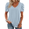 image:imageATHMILE Womens Blouse Dressy Casual V Neck Puff Short Sleeve Tshirts Boho Fashion Summer Spring Tunic Top ClothesIce Blue