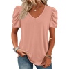 image:imageATHMILE Womens Blouse Dressy Casual V Neck Puff Short Sleeve Tshirts Boho Fashion Summer Spring Tunic Top ClothesPink