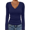 image:imageATHMILE Womens Fall Deep V Neck Long Sleeve Shirts Modal Slim Fit Basic Tee Tops 2026Anavy