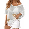 image:imageATHMILE Womens Floral Spring Tops Summer Fashion Shirts Short Sleeve Beach Vacation Crochet Knit Sweater Lightweight PulloverWhite