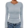 image:imageATHMILE Womens Long Sleeve CrewneckV Neck Ribbed Tops Fall Fitted Stretch Casual Basic T Shirts 2026Alight Blue