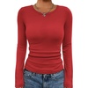 image:imageATHMILE Womens Long Sleeve CrewneckV Neck Ribbed Tops Fall Fitted Stretch Casual Basic T Shirts 2026Ared