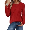 image:imageATHMILE Womens Long Sleeve Shirts Pleated Crew Neck Casual Tops  Fall Fashion Loose Fit School Outfits Teacher Basic Clothes Vacation TrendyRed