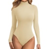 image:imageATHMILE Womens Mock Turtle Neck Long Sleeve Tops Bodysuit JumpsuitApricot