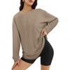 image:imageATHMILE Womens Oversized Long Sleeve T Shirts Basic Crewneck Tee Fall Tops Casual Workout Fashion Casual Y2K ClothesKhaki