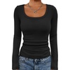 image:imageATHMILE Womens Scoop Neck Long Sleeve Tops Fashion Ribbed Knit Shirts Slim Fitted Casual Basic Tee T Shirt for Women 2026Ablack
