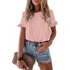 image:imageATHMILE Womens Short Sleeve Casual T Shirts Summer Ruffle Plain Round Neck Loose Fit Tee Blouse TopsPink