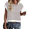 image:imageATHMILE Womens Short Sleeve Sweater Spring Summer Striped Teacher Round Neck Pullover Cap Sleeve Knit Cute Vest Tops 2026Brown