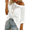 image:imageATHMILE Womens Short Sleeve Sweaters Scoop Neck Summer Beach Cover up Casual Crochet Hollow Out Knit Tops Pullover ShirtsWhite
