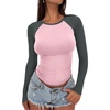 image:imageATHMILE Womens Short SleeveLong Sleeve Cropped Tops Slim Fit Stretchy Color Block Slightly Shirts Y2k Fashion Clothes2pink Charcoal Combo