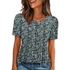 image:imageATHMILE Womens T Shirts Short Sleeve Summer Tops Pleated Dressy Casual Blouses Spring Clothes Beach Vacation 2026Floralblue