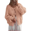 image:imageATHMILE Womens Tie Front Bow Cardigan Sweaters Chunky Knit Long Puff Sleeve Trendy Fall Winter Jacket Coats 2025Pink