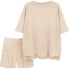 image:imageATHMILE Womens Two Piece Short Lounge Sets Spring Summer Casual Oversized Shirts Airport Travel Outfit Beach Vacation 2026Beige