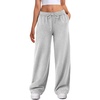image:imageATHMILE Womens Wide Leg Sweatpants High Waisted Baggy Interior Drawstring Joggers Straight Leg Sweat Pants with PocketsGrey