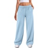 image:imageATHMILE Womens Wide Leg Sweatpants High Waisted Baggy Interior Drawstring Joggers Straight Leg Sweat Pants with PocketsLight Blue