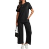 image:imageWomens 2 Piece Lounge Set Fashion Travel Outfits Summer Beach Vacation Tracksuit Comfy Wide Leg Airport LoungewearBlack