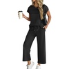 image:imageWomens 2 Piece Lounge Set Fashion Travel Outfits Summer Beach Vacation Tracksuit Comfy Wide Leg Airport LoungewearCblack
